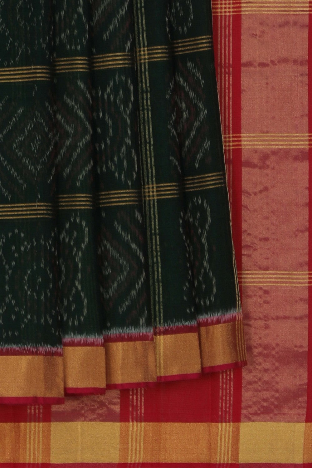 Image of Ikat Cotton-Silk Green Saree